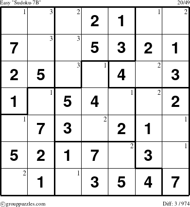 The grouppuzzles.com Easy Sudoku-7B puzzle for  with the first 3 steps marked
