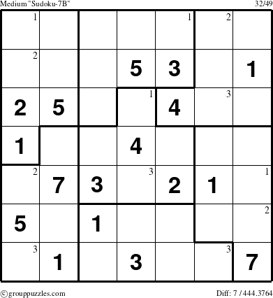 The grouppuzzles.com Medium Sudoku-7B puzzle for  with the first 3 steps marked