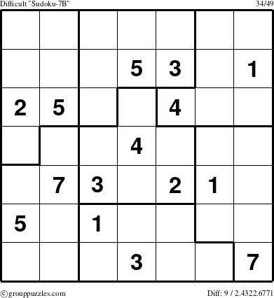 The grouppuzzles.com Difficult Sudoku-7B puzzle for 