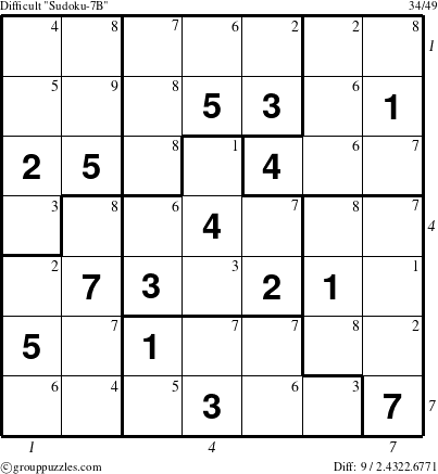The grouppuzzles.com Difficult Sudoku-7B puzzle for  with all 9 steps marked