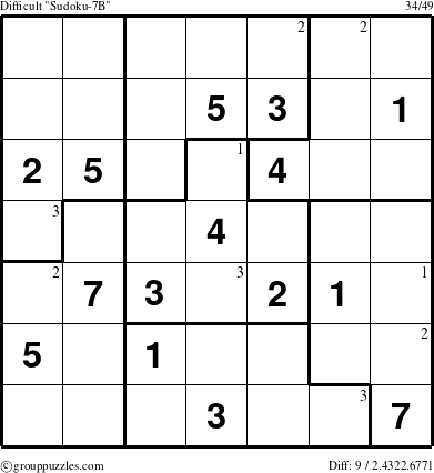 The grouppuzzles.com Difficult Sudoku-7B puzzle for  with the first 3 steps marked