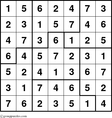 The grouppuzzles.com Answer grid for the Sudoku-7B puzzle for 