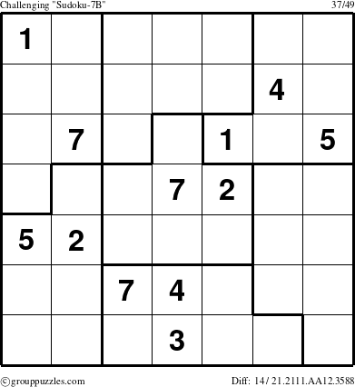 The grouppuzzles.com Challenging Sudoku-7B puzzle for 