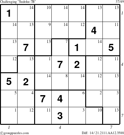 The grouppuzzles.com Challenging Sudoku-7B puzzle for  with all 14 steps marked