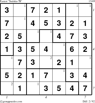 The grouppuzzles.com Easiest Sudoku-7B puzzle for  with all 2 steps marked