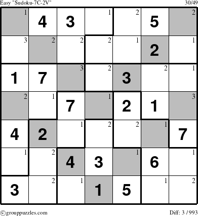 The grouppuzzles.com Easy Sudoku-7C-2V puzzle for  with the first 3 steps marked