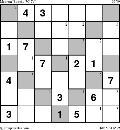 The grouppuzzles.com Medium Sudoku-7C-2V puzzle for  with the first 3 steps marked