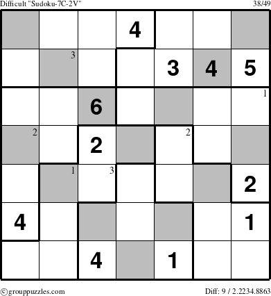 The grouppuzzles.com Difficult Sudoku-7C-2V puzzle for  with the first 3 steps marked