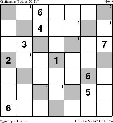 The grouppuzzles.com Challenging Sudoku-7C-2V puzzle for  with the first 3 steps marked