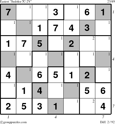 The grouppuzzles.com Easiest Sudoku-7C-2V puzzle for  with all 2 steps marked