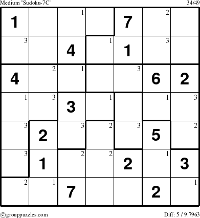 The grouppuzzles.com Medium Sudoku-7C puzzle for  with the first 3 steps marked