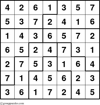 The grouppuzzles.com Answer grid for the Sudoku-7C puzzle for 