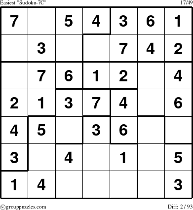 The grouppuzzles.com Easiest Sudoku-7C puzzle for 