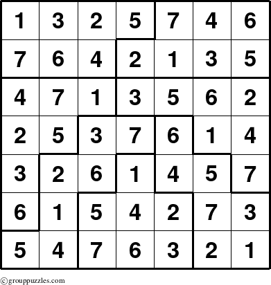 The grouppuzzles.com Answer grid for the Sudoku-7C puzzle for 
