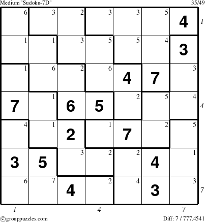 The grouppuzzles.com Medium Sudoku-7D puzzle for  with all 7 steps marked