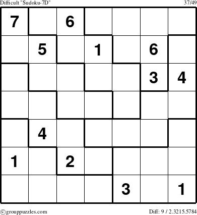 The grouppuzzles.com Difficult Sudoku-7D puzzle for 