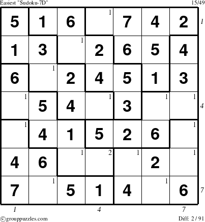 The grouppuzzles.com Easiest Sudoku-7D puzzle for  with all 2 steps marked