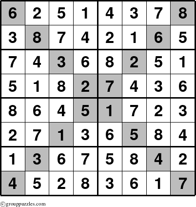 The grouppuzzles.com Answer grid for the Sudoku-8-X puzzle for 