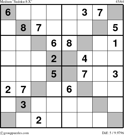 The grouppuzzles.com Medium Sudoku-8-X puzzle for 