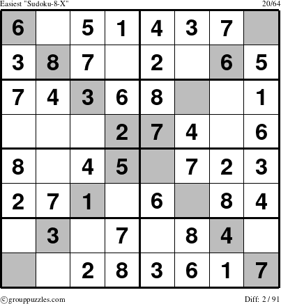 The grouppuzzles.com Easiest Sudoku-8-X puzzle for 
