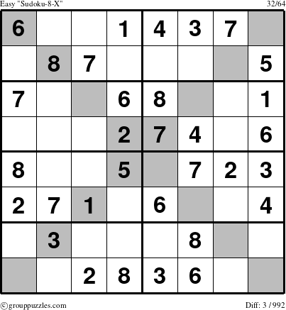 The grouppuzzles.com Easy Sudoku-8-X puzzle for 