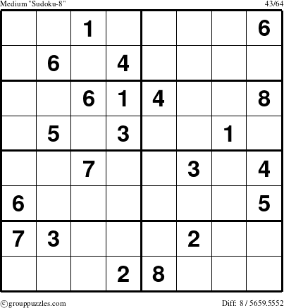 The grouppuzzles.com Medium Sudoku-8 puzzle for 