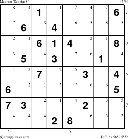 The grouppuzzles.com Medium Sudoku-8 puzzle for  with all 8 steps marked