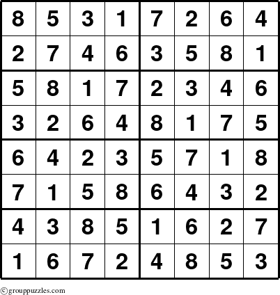 The grouppuzzles.com Answer grid for the Sudoku-8 puzzle for 