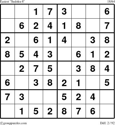 The grouppuzzles.com Easiest Sudoku-8 puzzle for 