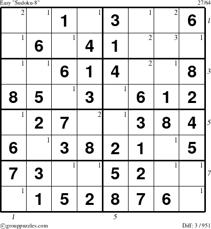 The grouppuzzles.com Easy Sudoku-8 puzzle for  with all 3 steps marked