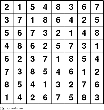 The grouppuzzles.com Answer grid for the Sudoku-8up puzzle for 