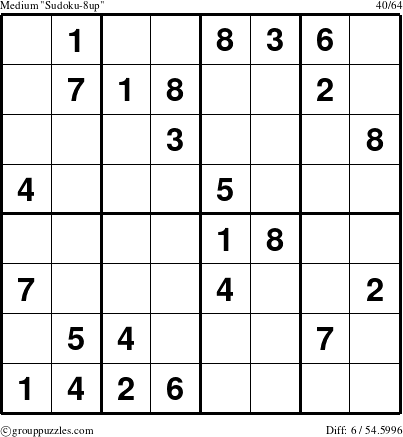 The grouppuzzles.com Medium Sudoku-8up puzzle for 