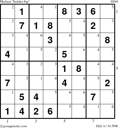 The grouppuzzles.com Medium Sudoku-8up puzzle for  with all 6 steps marked