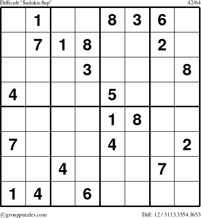 The grouppuzzles.com Difficult Sudoku-8up puzzle for 