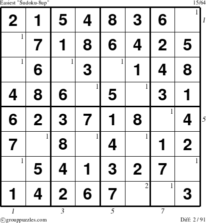 The grouppuzzles.com Easiest Sudoku-8up puzzle for  with all 2 steps marked