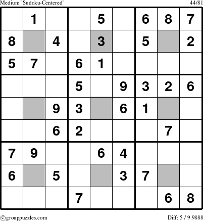 The grouppuzzles.com Medium Sudoku-Centered puzzle for 
