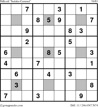 The grouppuzzles.com Difficult Sudoku-Centered puzzle for 