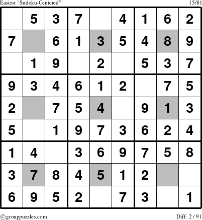 The grouppuzzles.com Easiest Sudoku-Centered puzzle for 