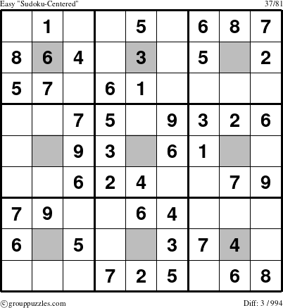 The grouppuzzles.com Easy Sudoku-Centered puzzle for 