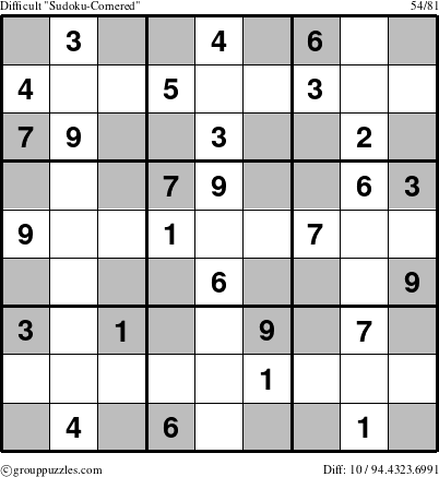 The grouppuzzles.com Difficult Sudoku-Cornered puzzle for 