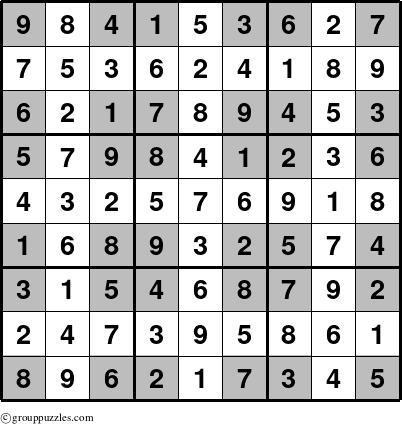 The grouppuzzles.com Answer grid for the Sudoku-Cornered puzzle for 