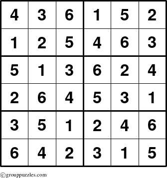 The grouppuzzles.com Answer grid for the Sudoku-Junior puzzle for 