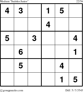 The grouppuzzles.com Medium Sudoku-Junior puzzle for 