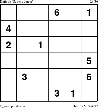 The grouppuzzles.com Difficult Sudoku-Junior puzzle for 