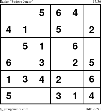 The grouppuzzles.com Easiest Sudoku-Junior puzzle for 