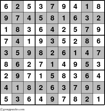 The grouppuzzles.com Answer grid for the Sudoku-Plus puzzle for 