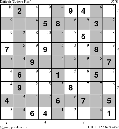 The grouppuzzles.com Difficult Sudoku-Plus puzzle for  with all 10 steps marked