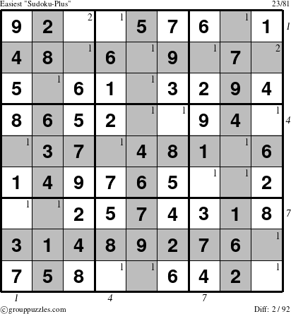 The grouppuzzles.com Easiest Sudoku-Plus puzzle for  with all 2 steps marked