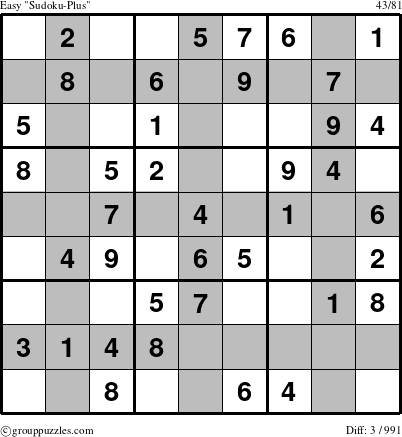 The grouppuzzles.com Easy Sudoku-Plus puzzle for 