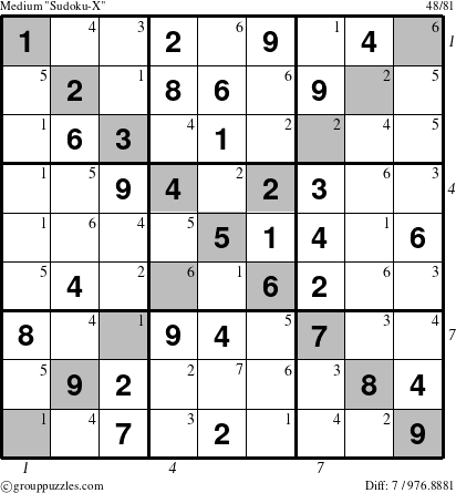 The grouppuzzles.com Medium Sudoku-X-d1 puzzle for  with all 7 steps marked